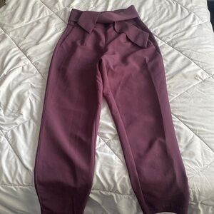 Dynamite Front Tie High Waist Dress Pant in Plum